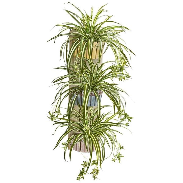 Nearly Naturals 39 in. Spider Artificial Plant in Three-Tiered Wall Decor Planter 8351
